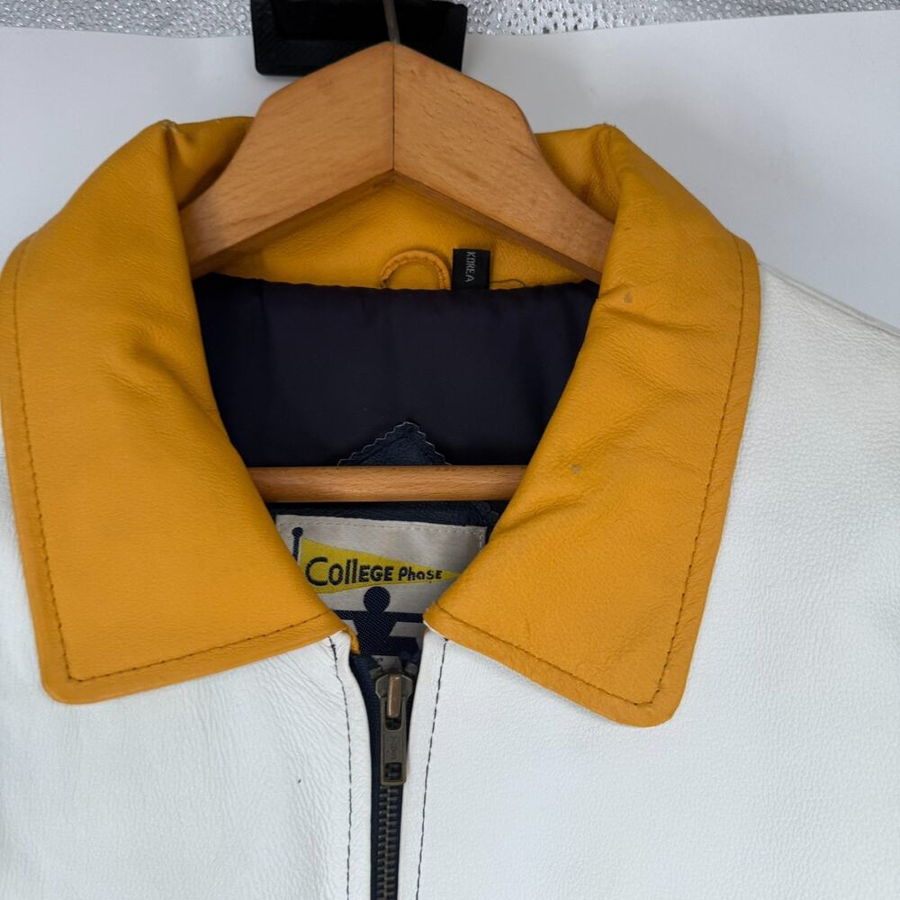 VTG College Phase Varsity Jacket Mens L Yellow Notre Dame Fighting Irish Leather - Picture 6 of 14